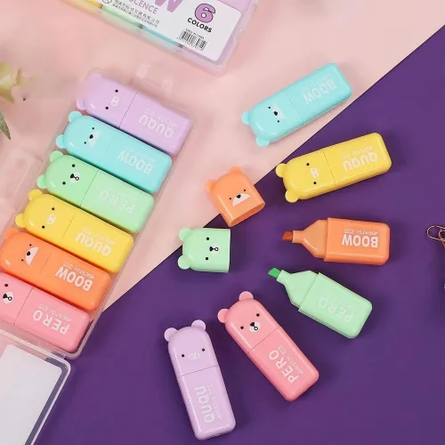 Kawaii Fluorescent Bear Highlighter Set (6 pcs)